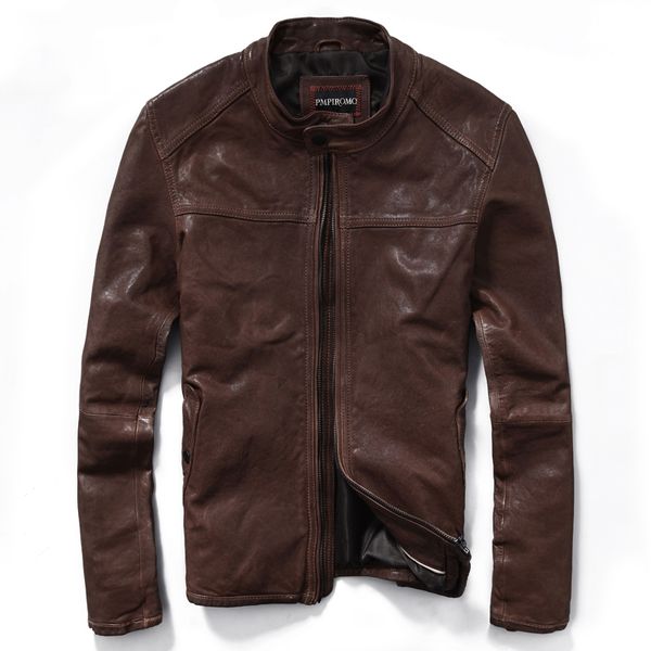 

autumn new men's genuine leather jacket collar sheep leather jacket simple slim motorcycle leather jacket male, Black