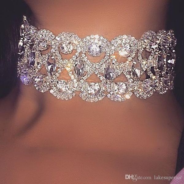 

bling bling rhinestone flower choker necklace for women luxury necklace with adjustable chain jewelry, Golden;silver