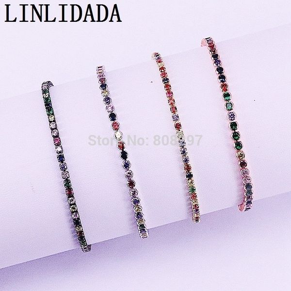

20pcs charm micro pave multi-color cz zircon adjustable link chain bracelet for jewelry making sh190727, Golden;silver