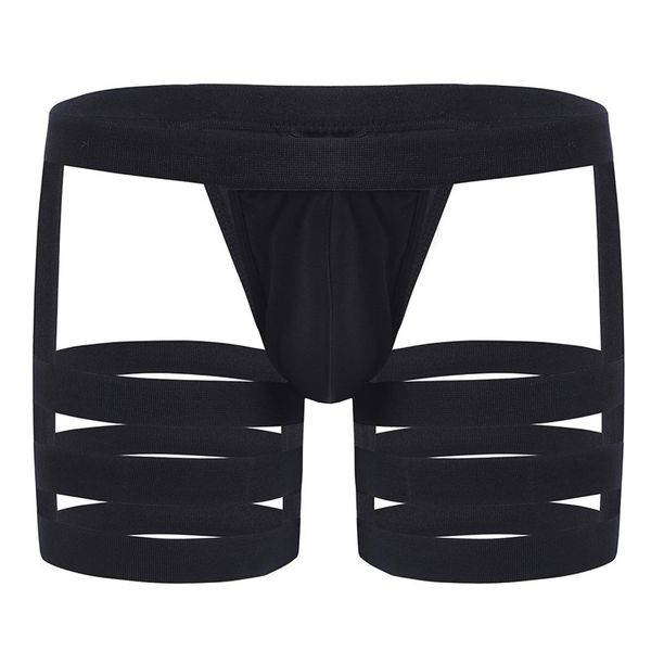 

fashion mens bikini g string thong underwear with harness bulge pouch leg ring male's lingerie underpants, Black;brown
