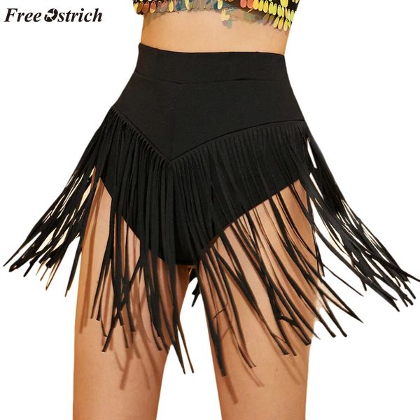 

ostrich british style women's fashion casual three-dimensional shorts tight tassel elastic band dance triangle shorts, White;black