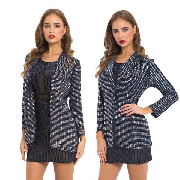 

2019 new jacket coat women fashion slim sequin small suit women jacket basic female l95, Black;brown