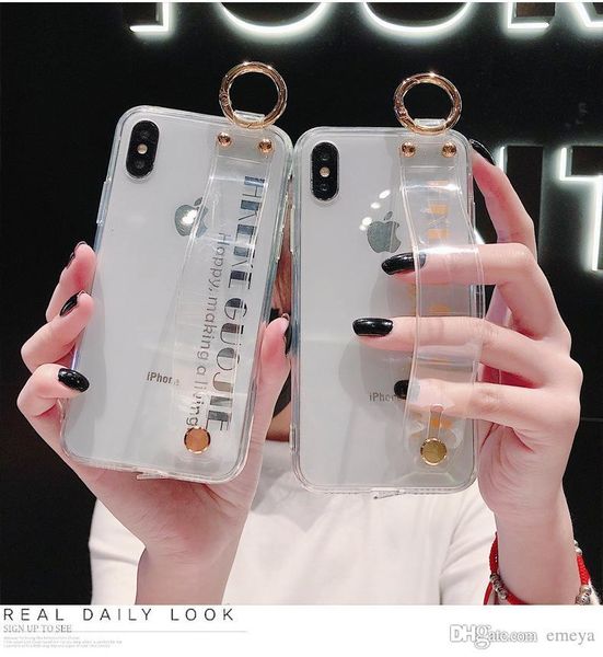 

clear transparent silicon stand case for iphone 11 pro xs max xr 6s 6 7 8 plus fashion simple non slip stretch wristband cover for iphone 8
