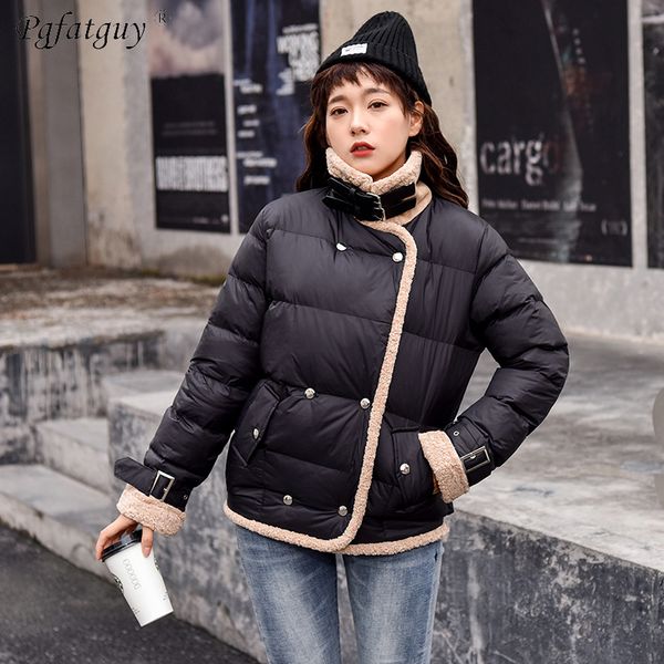 

winter button jackets women's coats turn down collar down cotton padded short parkas outwear for women jaquata feminina inverno, Black