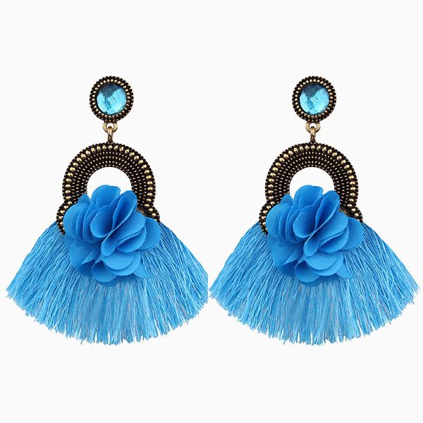 

alloy flower tassel earrings with gemstone retro star same earrings wy1059, Silver