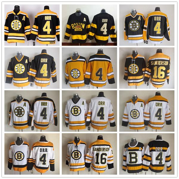 

boston bruins 4 bobby orr jersey 16 derek sanderson vintage ccm 75th retro ice hockey jerseys stitched black yellow white, Black;red
