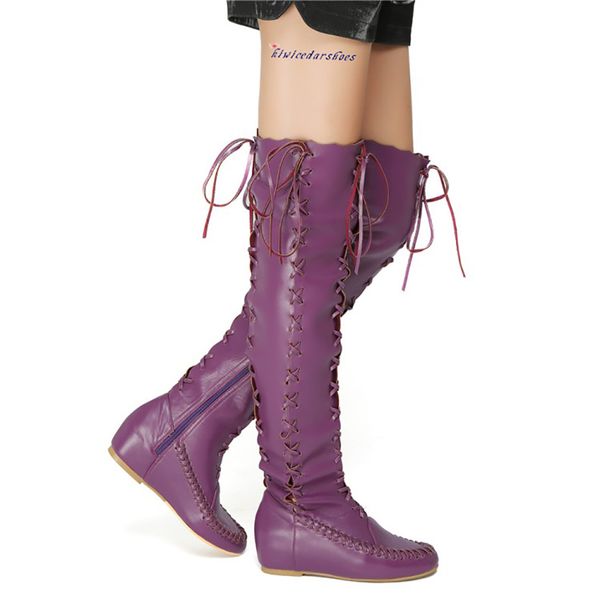 

zdone women's knee boots classic crosscriss lace-up winter over knee booties big size party prom fashion dress evening booty shoes n074, Black