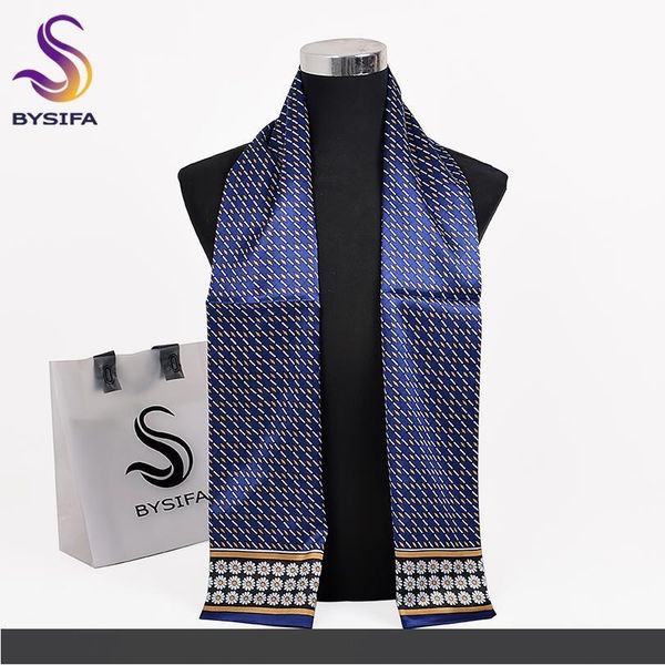 

bysifa] мужчины бизнес шелковый шарф глушитель осень зима бренд повседневная синий шейный платок 100% шелк мужской длинные шарфы галстук 16, Blue;gray