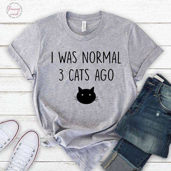 

i was normal 3 cats ago kawaii short clothes funny cat lover shirt cotton loose tshirt crazy cat lady winter shirt woman, White