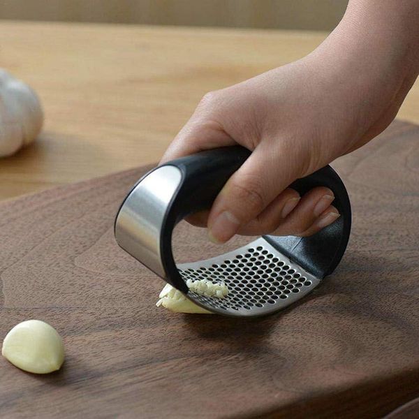 

stainless steel garlic press rocker garlic crusher squeezer slicer mincer chopper kitchen gadget with handle