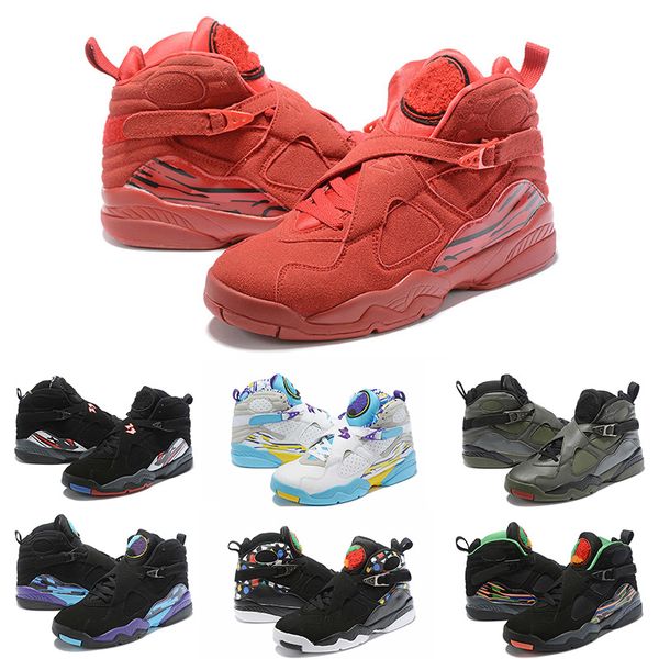 

8s men basketball shoes jumpman 8 valentines day aqua white black chrome 3peat mens sport trainer athletic sneakers size 7-13