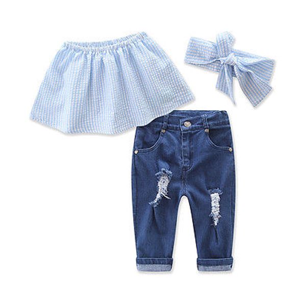 

Toddler Baby Girls Kids Summer Tank Tops+Jeans Denim Pants+Headband Outfits Set Size 2-7T, Blue