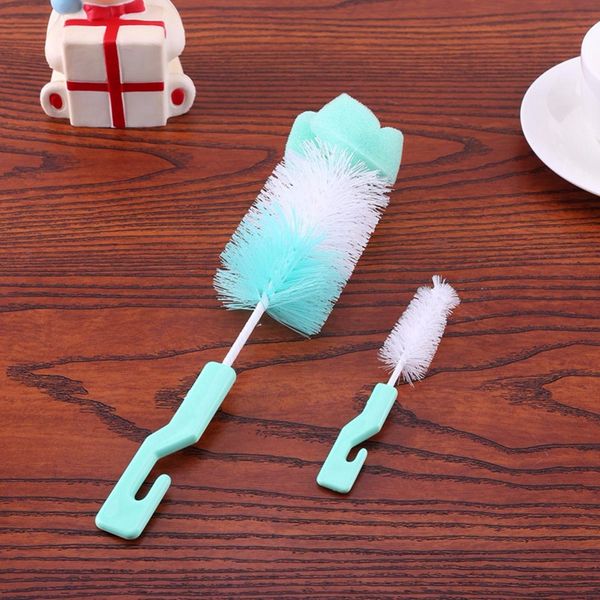

2 pieces / set of baby bottle brush nipple brush 360 degree rotating head cleaning long handle tea cup brush creative two in o