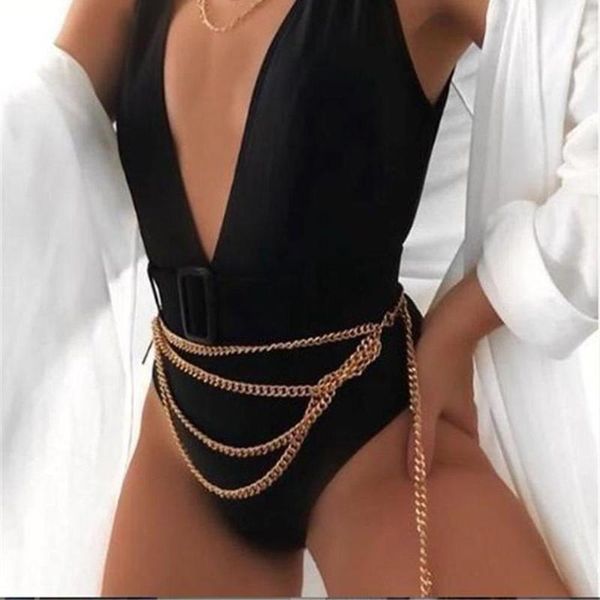 

new product simple creative tassel multi-layer body chain female personality punk geometric pendant waist chain, Slivery;golden