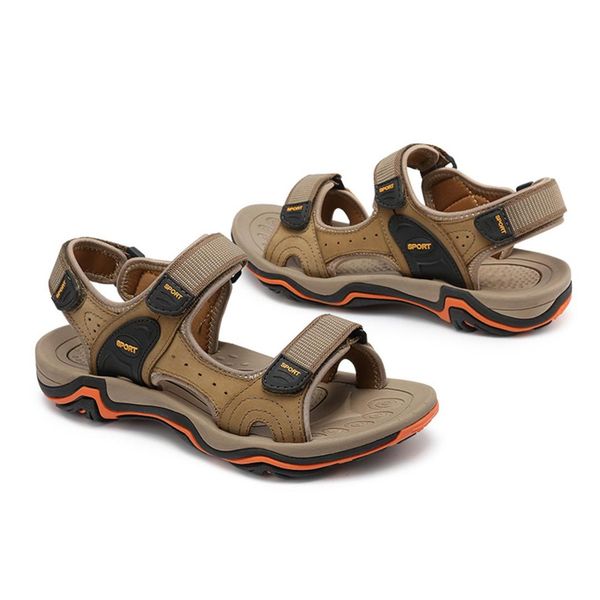 

auau men sandals fashion summer genuine leather casual shoes classic style male sandals breathable summer shoes for men, Black