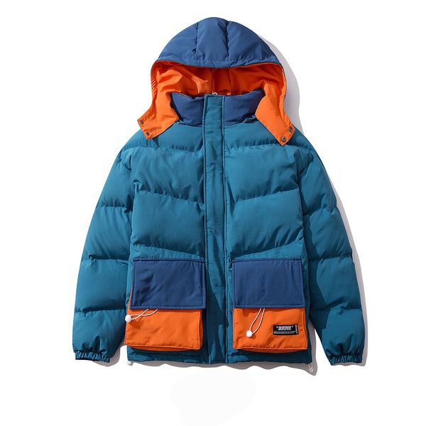 

streetwear jacket coat men winter thicken padded overcoat hooded parka men outwear warm sports pocket casual windbreaker coat, Black