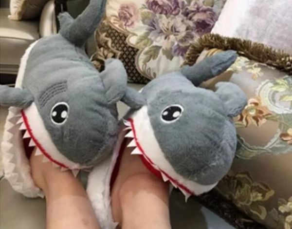 

men slippers winter slipper sharks shape winter warm shoes bread fat slippers cute slides lover's slides slip on fashion, Blue;gray