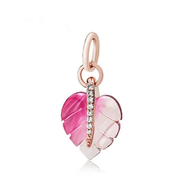 

2019 original 925 sterling silver jewelry rose gold and pink mulano glaze leave charm fits european pandora bracelets necklace for women, Bronze;silver