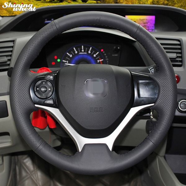 

shining wheat hand-stitched black leather steering wheel cover for 2012 -2014