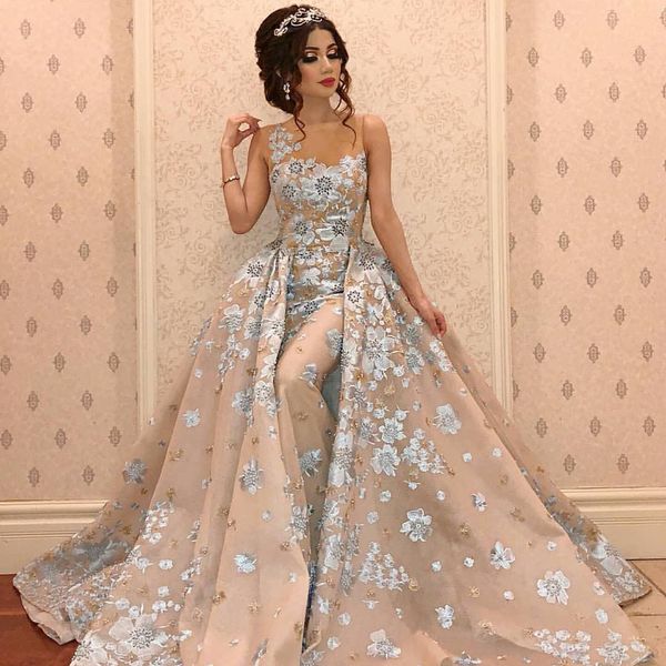 

luxury lace mermaid 2020 evening dresses with overskirts sheer neck beaded vintage prom dress formal party bridesmaid pageant gowns, Black;red