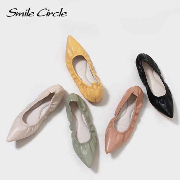 

улыбка круг / классические балетки женщина мягкая кожа складная обнаженная острым носом женская обувь весна лето основные квартиры мокасины, Black