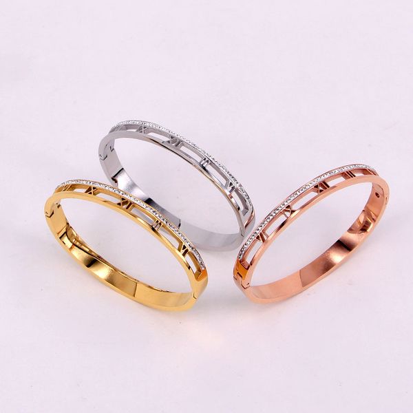 

selling classic design elegant hollow roman numerals crystal bracelet and stainless steel jewelry bracelet for women, Black