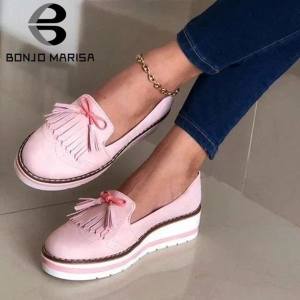 

bonjomarisa elegant fringe elegant mixed-color platform flats women 2020 autumn casual slip-on med heel shoes woman, Black
