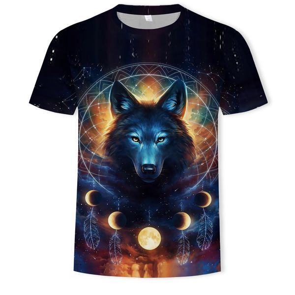 

mens designer wolf 3d digital printing round collar short sleeve, White;black