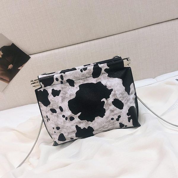 

women cow pattern shoulder crossbody bag chain bag small square single messenger bags leather handbags