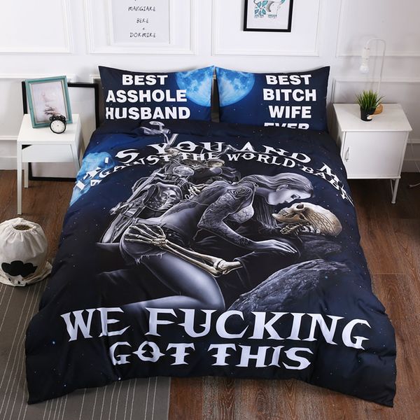 

fanaijia 3d sugar skull bedding set  size galaxy couple skull duvet cover set swith pillowcase bed home textiles