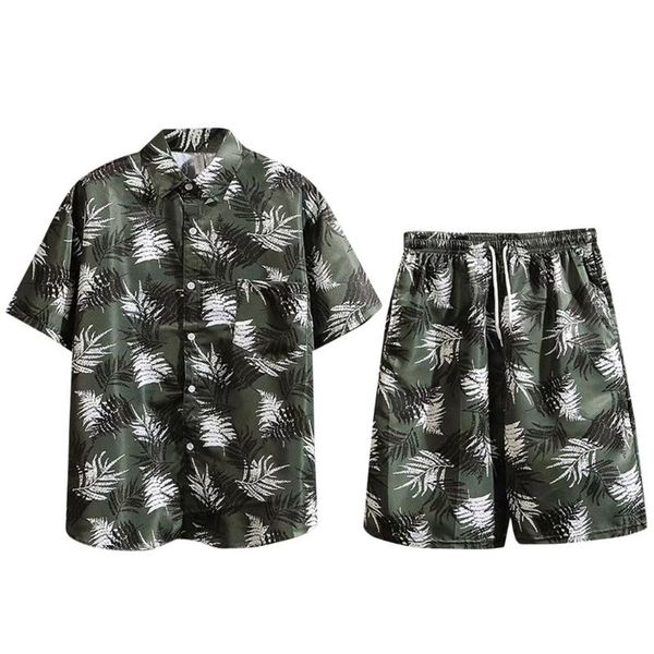 

two piece set men hawaiian print short sleeve t shirt cropped shorts men's tracksuits 2020 new causal short trousers, Gray