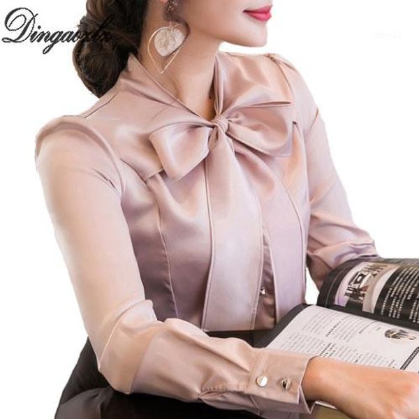 

dingaozlz new 2018 bow stitching chiffon blouse elegant female long sleeve chiffon shirt fashion csaual clothing women 1, White