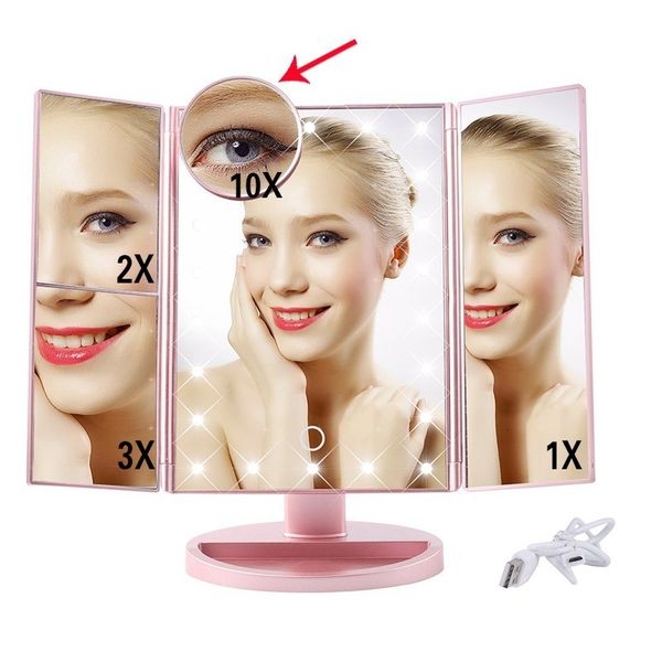 

22 light touch screen led makeup mirror table 1x2x/3x/10x magnifying espejo de maquillaje vanity magnifier screen folding mirror