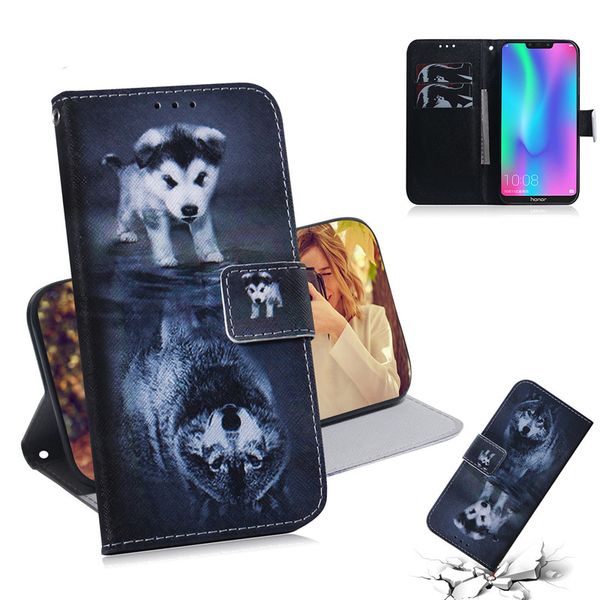 

wallet case for huawei honor 8c cover selling coloured pattern wolf tiger lion owl dog with card slot design