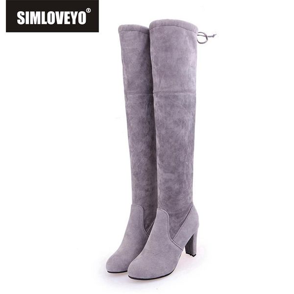 

simloveyo women stretch faux suede slim over the knee boots pointed toe high heel lace-up thigh high boots botas feminino b707, Black