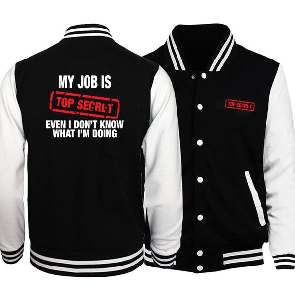 

funny my job is secret baseball jacket men fashion joke jackets men autumn hip hop plus size streetwear casual sportswear, Black;brown
