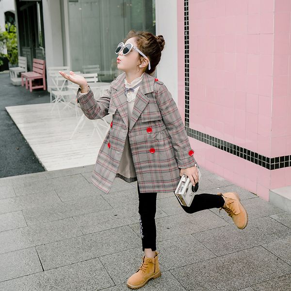 

kids girls trench coat spring autumn children outerwear jackets for girls plaid trench coat with long children jackets for, Blue;gray