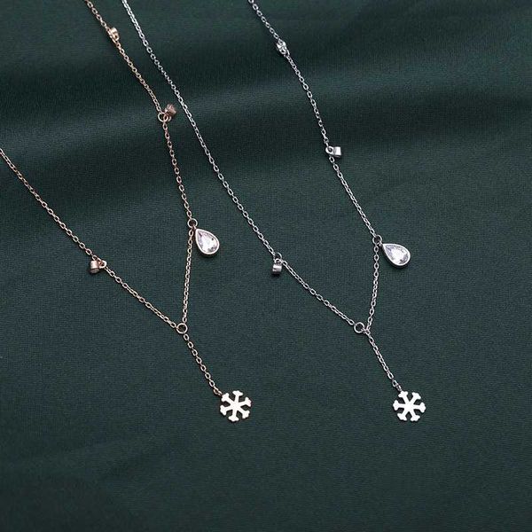 

snowflake pendant necklace 925 sterling silver necklace shining zircon tear drop for women fashion jewelry 925 silver, Golden;silver