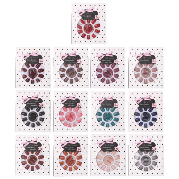 

new 24pcs acrylic nail tip artificial false acrylic design fake french full nails art decoration sticker decal nail salon tools, Black