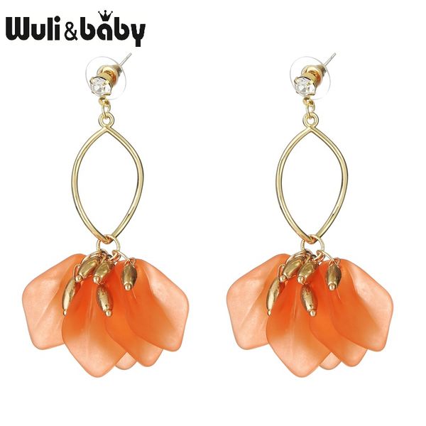 

wuli & baby acrylic orange flower drop earrings women s925 pins flower holiday drop earrings, Silver