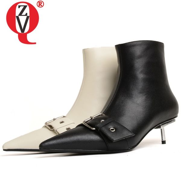 

zvq 2019 winter new fashion ankle boots outside mid heels pointed toe genuine leather work women shoes drop shipping size 33-40, Black