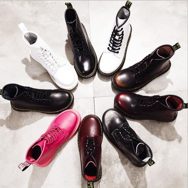 

new women martin boots genuine leather motorcycle booties designer boots outdoor snow bottes winter couples fur warm dc martens boots, Black