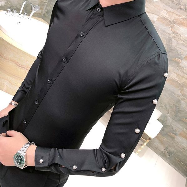 

сплошной цвет рубашки camisa hombre camisa masculina тенденция мужчины клуб свадьба с длинным рукавом рубашки мужской сорочка homme 2019 вес, White;black