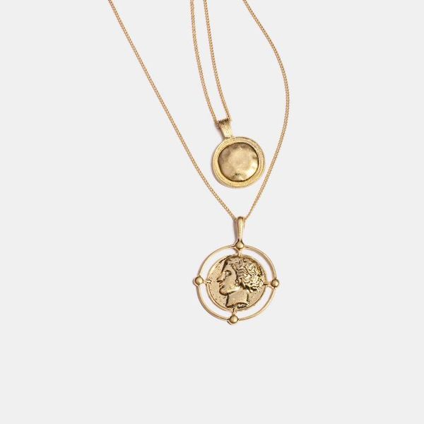 

retro gold coin character pendant necklaces for women bohemian female double layer necklace beach party jewelry gifts wholesale dhl, Silver