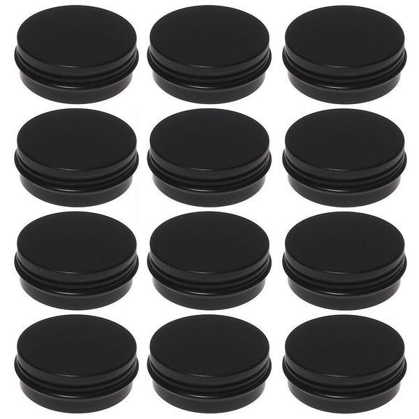 

12pcs 1oz black aluminum tin jars round screw lid containers empty metal storage cans for organizing cosmetic small jewelry or