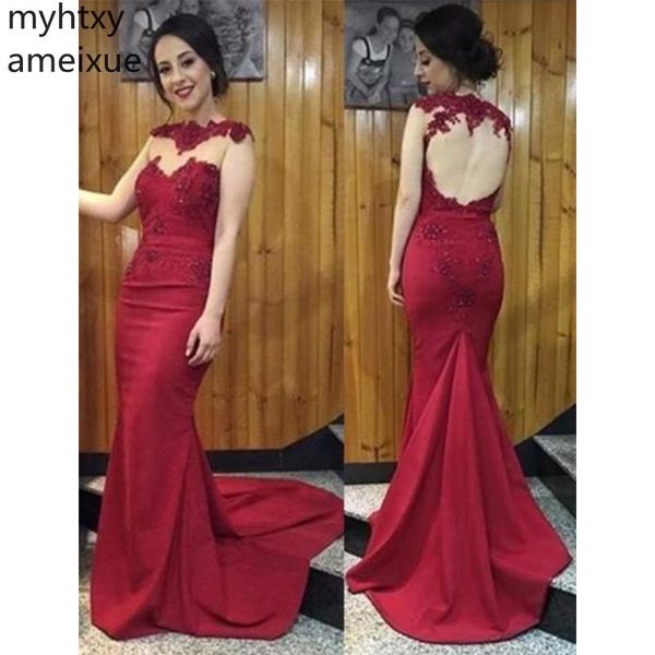 

2019 mermaid dresses evening wear sheer neckline sleeveless open back beaded lace appliques formal gowns prom party, White;black