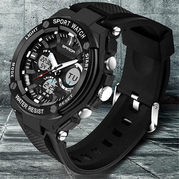 

sport watch double display cold light electronic waterproof mens sport watch digital montre homme reloj, Slivery;brown