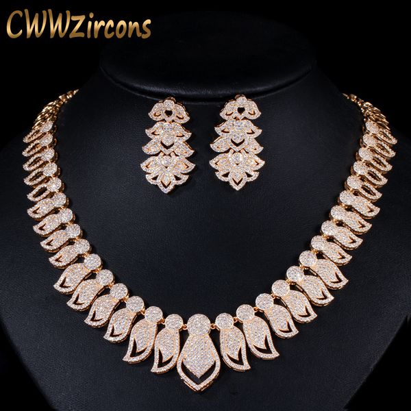 

cwwzircons micro pave cubic zirconia big african dubai gold necklace earrings jewelry sets for women wedding t238 c18122701, Silver