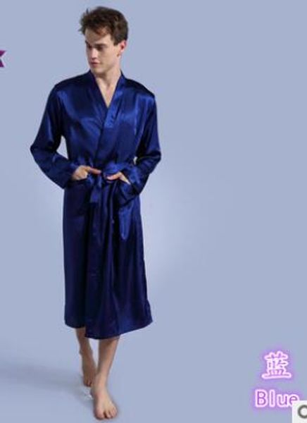 

1pcs/lot long robe faux silk soft home bathrobe plus size s-xxl nightgown for men kimono solid robes male satin pajamas, Black;brown