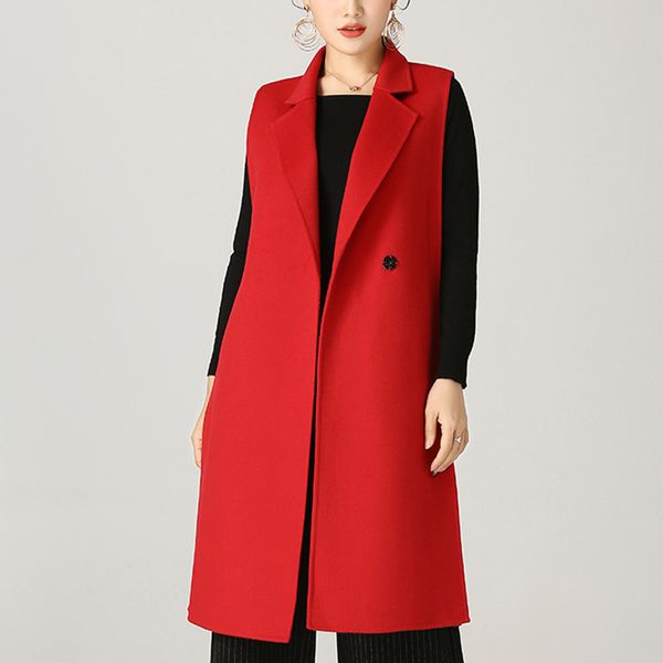 

elegant office lady pocket wool coat sleeveless vests jacket outwear double breasted waistcoat casaco feminino lx1880, Black;white